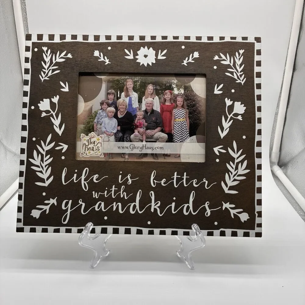 Glory Haus Wood Picture Frame With LIFE IS BETTER WITH GRANDKIDS. 10”x12”. Brown